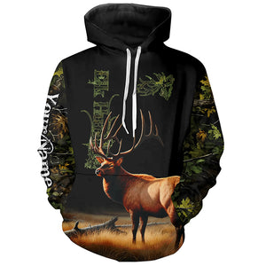 Elk Hunting Green tree Camo 3D All Over print shirts personalized hunting apparel for Elk hunters NQS535