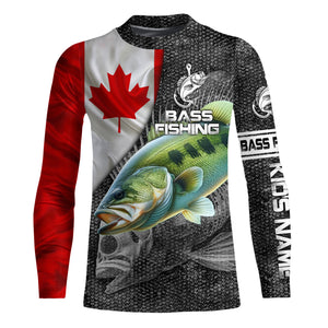 Canadian Flag Largemouth Bass Fishing Custom long sleeve performance Fishing Shirt, Fishing jerseys NQS3868