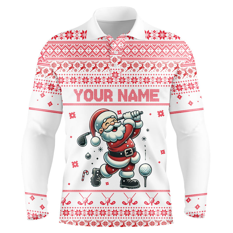 Funny ugly Christmas pattern golf shirt Mens golf polo shirt, Santa Golfer gifts NQS6513