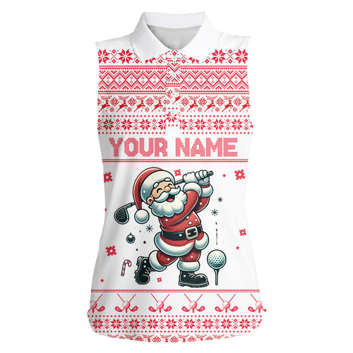 Funny ugly Christmas golf shirt Custom Womens sleeveless polos Santa Golfer gifts NQS6513