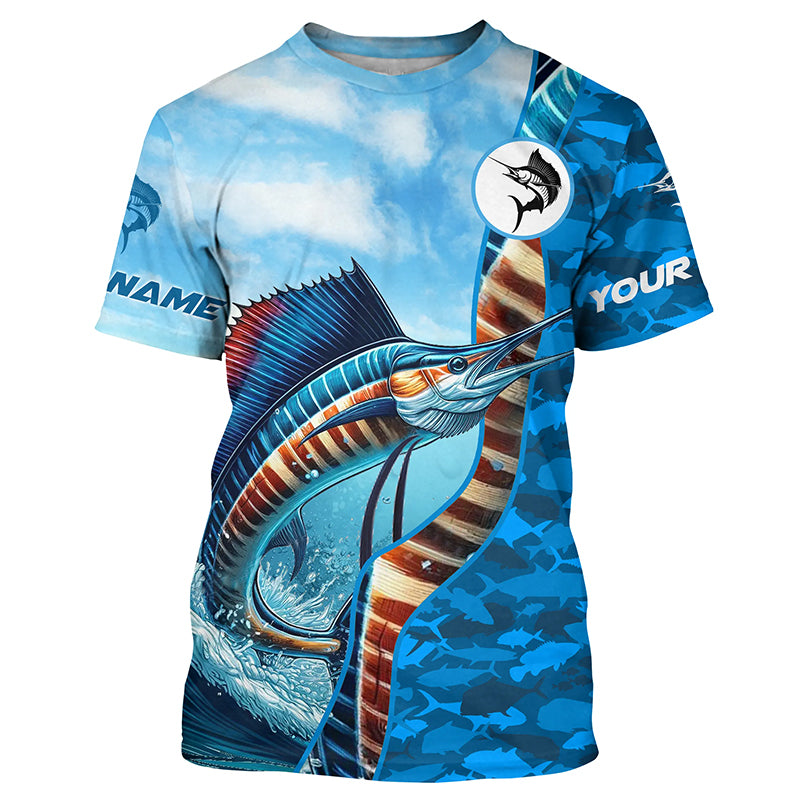 Sailfish saltwater fishing Custom sea blue camo UV Protection Fishing shirts, sailfish fishing Jerseys NQS5630