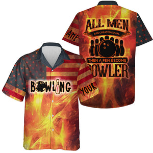 American flag flame bowling Custom hawaiian shirts For Men All men created equal few become bowler NQS5635