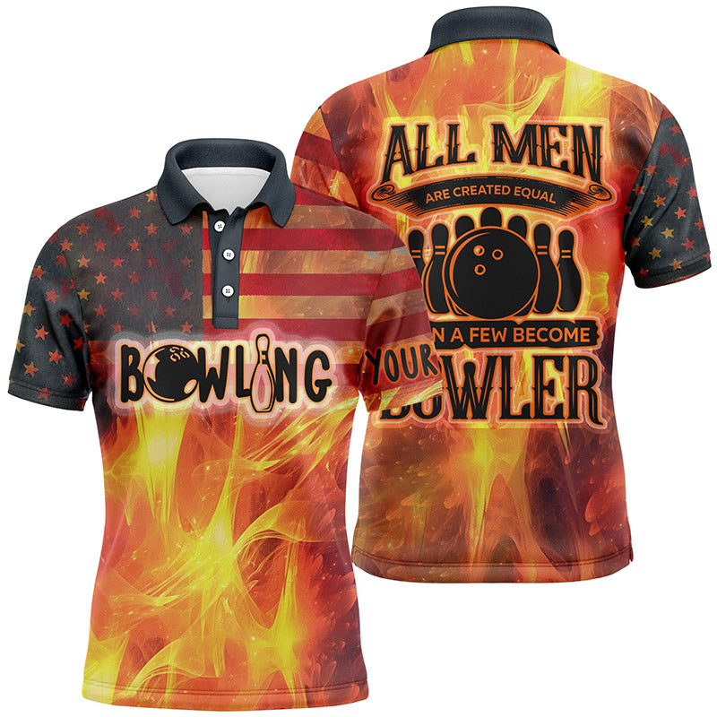 American flag flame bowling Custom polo Shirts For Men All men created equal then a few become bowler NQS5635