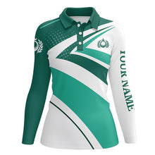 Load image into Gallery viewer, Womens golf polo shirts custom name Green and white golf shirt, tournament golf tops for ladies NQS5638