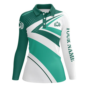 Womens golf polo shirts custom name Green and white golf shirt, tournament golf tops for ladies NQS5638