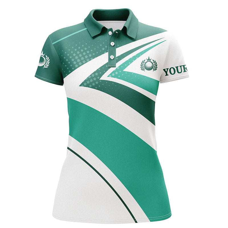 Womens golf polo shirts custom name Green and white golf shirt, tournament golf tops for ladies NQS5638