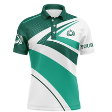 Load image into Gallery viewer, Mens golf polo shirts custom name Green and white golf shirt, tournament golf tops for mens, golf gift NQS5638