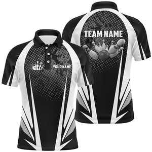 Men's Bowling short sleeve polo Custom bowling ball and pins black and white team Men Bowlers Jerseys NQS5873