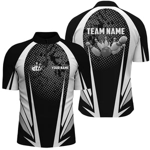 Men's Bowling Quarter-Zip Shirt Custom bowling ball and pins black and white team Men Bowlers Jerseys NQS5873