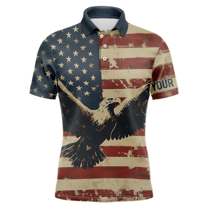 Personalized Vintage Eagle American flag Golf Polo Shirts For Men Custom Patriotic Mens Golf shirts NQS9632