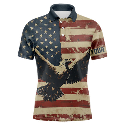 Personalized Vintage Eagle American flag Golf Polo Shirts For Men Custom Patriotic Mens Golf shirts NQS9632