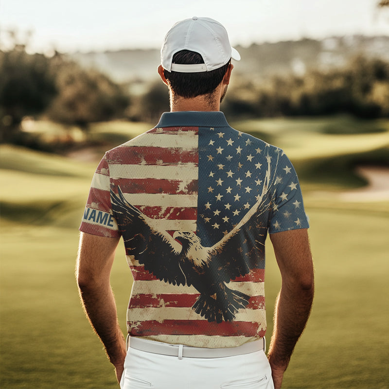 Personalized Vintage Eagle American flag Golf Polo Shirts For Men Custom Patriotic Mens Golf shirts NQS9632