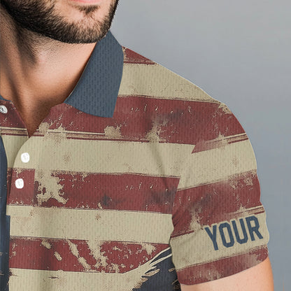 Personalized Vintage Eagle American flag Golf Polo Shirts For Men Custom Patriotic Mens Golf shirts NQS9632
