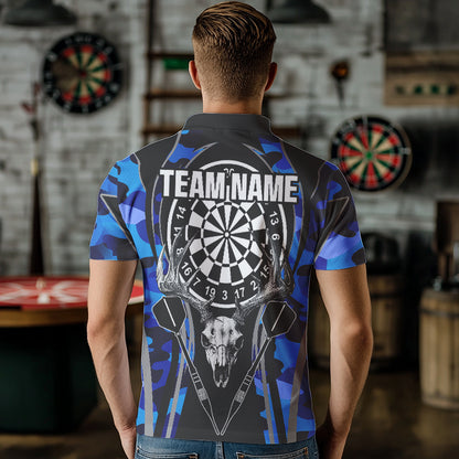 Deer Skull Darts Board Blue Camo Darts Polo, Quarter zip Shirts For Men Custom Team Darts Jersey NQS9635