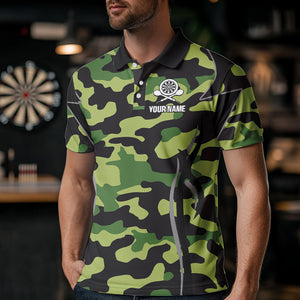 Deer Skull Darts Board Green Camo Darts Polo, Quarter zip Shirts For Men Custom Team Darts Jersey NQS9636