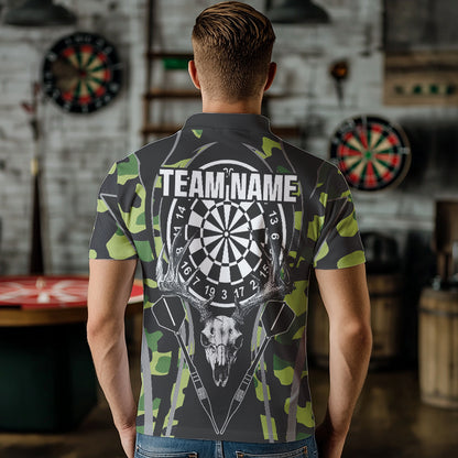 Deer Skull Darts Board Green Camo Darts Polo, Quarter zip Shirts For Men Custom Team Darts Jersey NQS9636