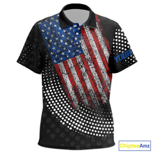 Load image into Gallery viewer, Personalized golf polo shirts for Kid Vintage American Flag Custom black patriotic golf tops for Kid NQS9835
