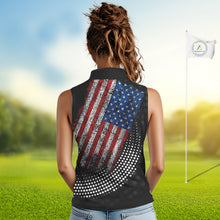 Load image into Gallery viewer, Personalized golf sleeveless polo shirts Vintage American Flag Custom patriotic golf tops for ladies NQS9835