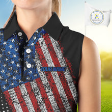 Load image into Gallery viewer, Personalized golf sleeveless polo shirts Vintage American Flag Custom patriotic golf tops for ladies NQS9835