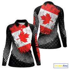 Load image into Gallery viewer, Personalized golf polo shirts for Women Vintage Canadian Flag Custom patriotic golf tops for ladies NQS9836