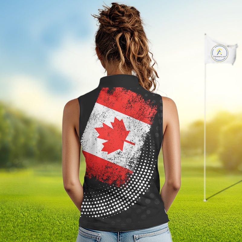 Personalized golf sleeveless polo shirts Vintage Canadian Flag Custom patriotic golf tops for ladies NQS9836