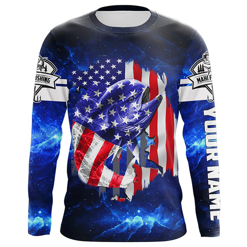 Mahi Mahi Fishing American Flag blue galaxy Custom UV protection long sleeve fishing shirts NQS424