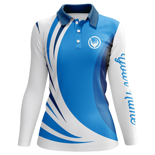 Golf polo shirt womens custom name blue and white golf shirt, team golf shirts ladies NQS5660