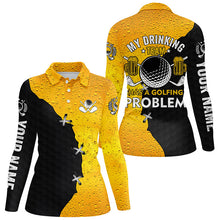 Load image into Gallery viewer, Womens golf polo shirt custom My drinking team has a golfing problem, beer pattern black golf shirts NQS7764