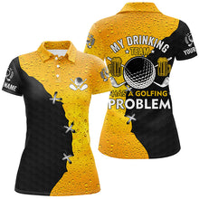 Load image into Gallery viewer, Womens golf polo shirt custom My drinking team has a golfing problem, beer pattern black golf shirts NQS7764