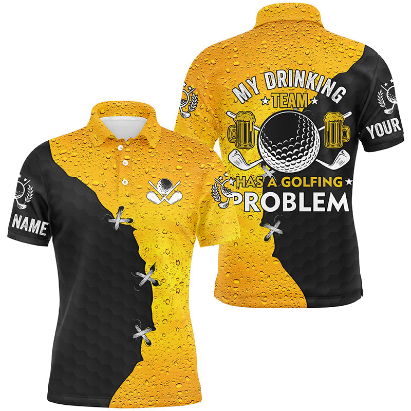 Men golf polo shirts custom My drinking team has a golfing problem, beer pattern black golf team shirt NQS7764