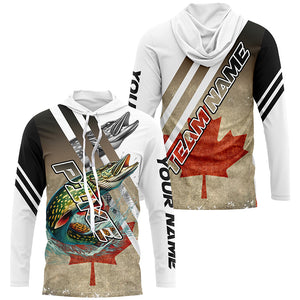 Northern Pike fishing Canadian flag patriotic Custom performance long sleeve fishing tournament jersey NQS7765