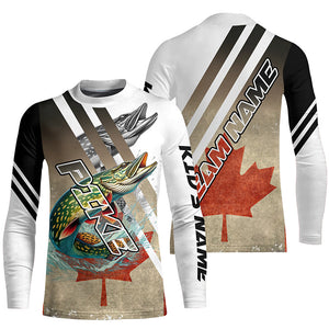 Northern Pike fishing Canadian flag patriotic Custom performance long sleeve fishing tournament jersey NQS7765