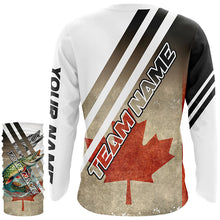 Load image into Gallery viewer, Northern Pike fishing Canadian flag patriotic Custom performance long sleeve fishing tournament jersey NQS7765