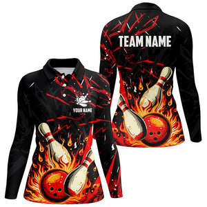 Black and Red Womens Bowling shirts custom flame bowling apparel team bowling jerseys, gift for bowler NQS7766