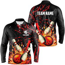 Load image into Gallery viewer, Black and Red Mens Bowling shirts custom flame bowling apparel team bowling jerseys, gift for bowlers NQS7766