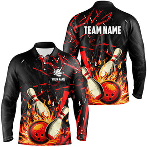 Black and Red Mens Bowling shirts custom flame bowling apparel team bowling jerseys, gift for bowlers NQS7766