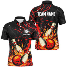 Load image into Gallery viewer, Black and Red Mens Bowling shirts custom flame bowling apparel team bowling jerseys, gift for bowlers NQS7766