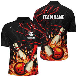 Black and Red Mens Bowling shirts custom flame bowling apparel team bowling jerseys, gift for bowlers NQS7766