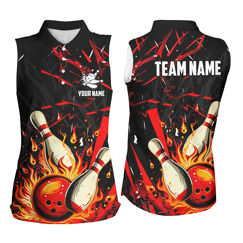 Black and Red Women sleeveless polo shirts custom flame bowling apparel team bowling jerseys bowlers NQS7766