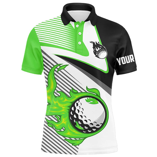 Mens golf polo shirts custom flame golf ball fire golf apparel for men, unique golf gifts | Green NQS7984