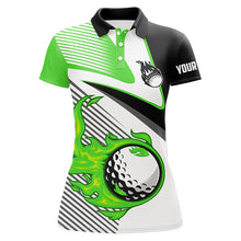 Load image into Gallery viewer, Womens golf polo shirts custom flame golf ball fire golf apparel for ladies, unique golf gifts | Green NQS7984