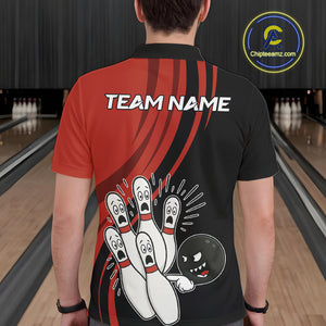 Funny Bowling ball and pins Black and Red Bowling Team Shirts For Men Custom Retro Bowling Jerseys NQS10225