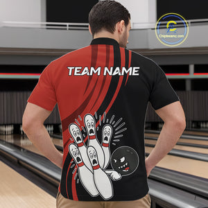 Funny Bowling ball and pins Black and Red Bowling Team Shirts For Men Custom Retro Bowling Jerseys NQS10225