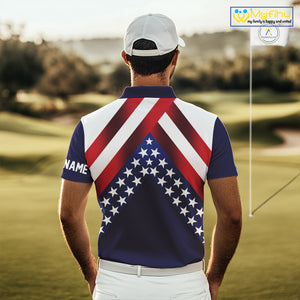 Red, White and Blue American Flag golf polo shirts for men Custom Patriotic mens golf outfit NQS10227
