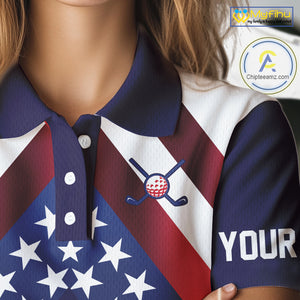 Red, White and Blue American Flag golf polo shirts for Women Custom Patriotic ladies golf outfit NQS10227