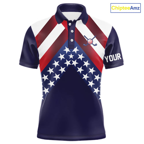 Red, White and Blue American Flag golf polo shirts for men Custom Patriotic mens golf outfit NQS10227