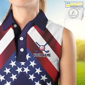 Red, White and Blue American Flag sleeveless golf polo shirts Custom Patriotic ladies golf outfit NQS10227