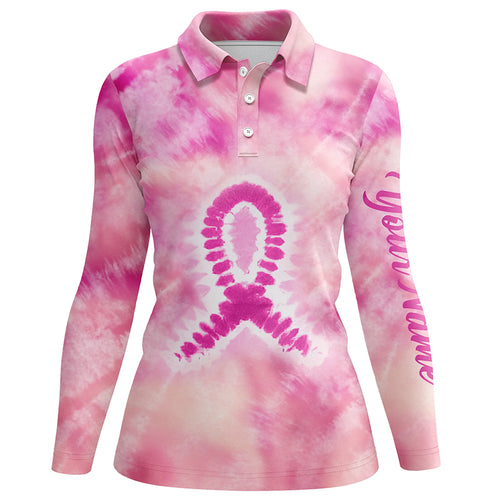 Womens golf polo shirts custom pink tie dye breast cancer awareness tournament ladies golf tops NQS6085