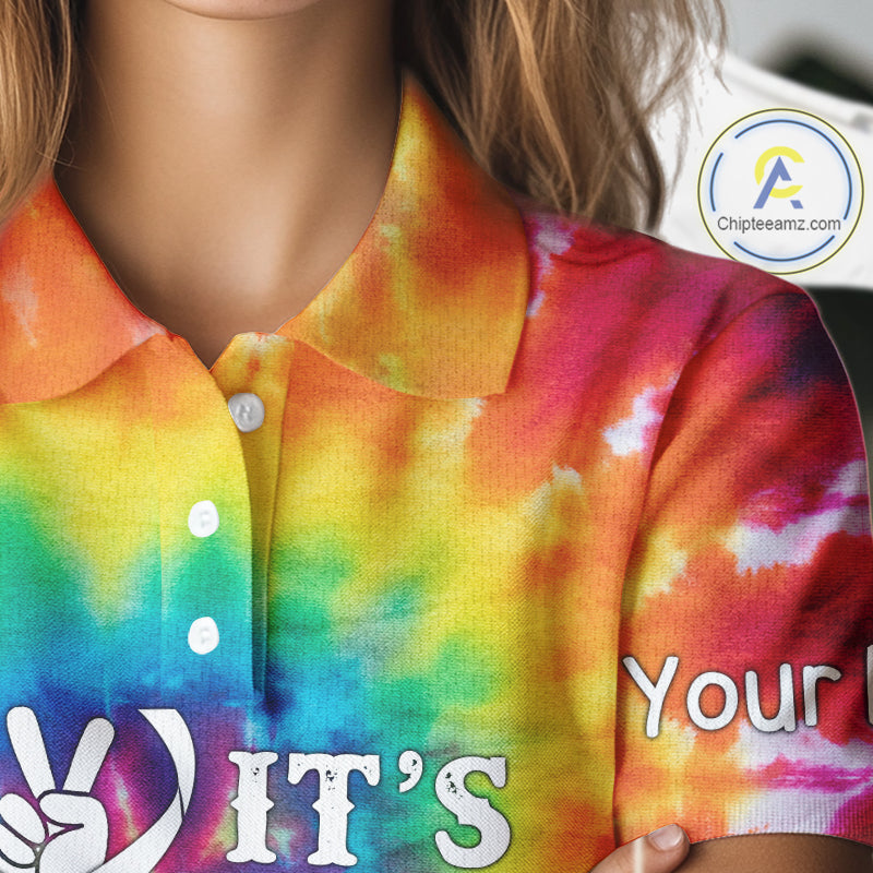 Women golf polo shirts colorful tie dye pattern custom It's in my DNA peace love golf top for ladies NQS10391