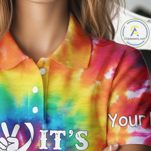Women golf polo shirts colorful tie dye pattern custom It's in my DNA peace love golf top for ladies NQS10391
